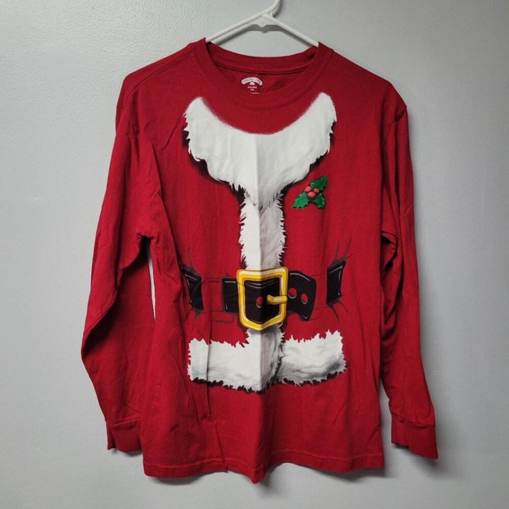 Santa Shirt Christmas Costume Red White Youth XXL Party Long Sleeve Holidays‎